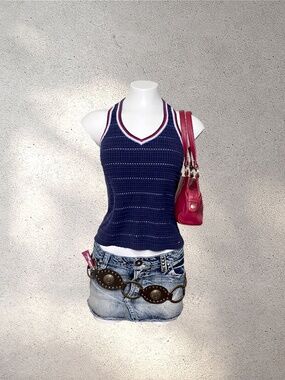 Y2K Tommy Hilfiger Jeans Preppy Americana Waffle Knit Tank Top